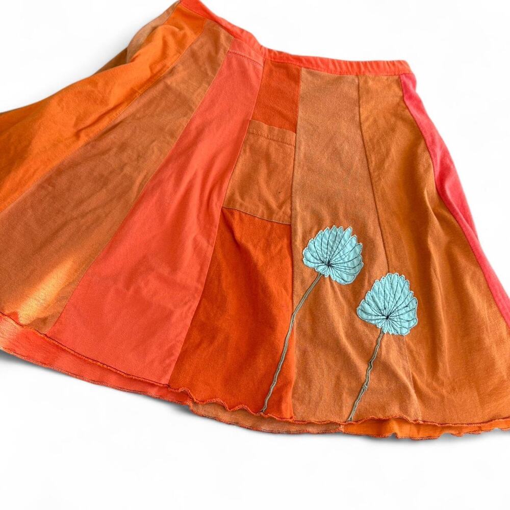Y2k Mini patchwork orange skirt lagenlook cotton circle
